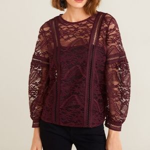 Mango Burgundy Lace Top